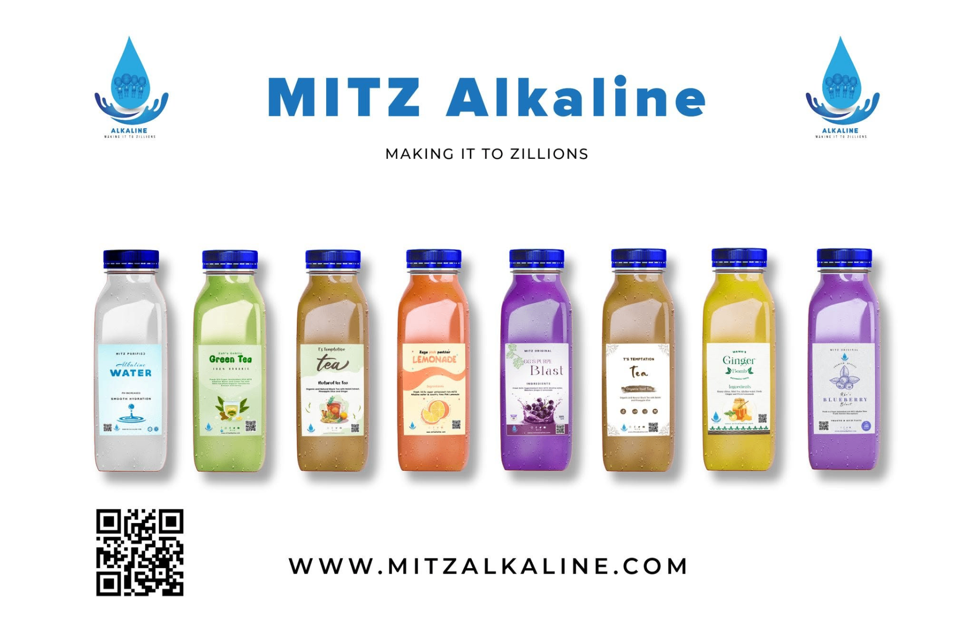 Mitz Alkaline beverage bottles lineup